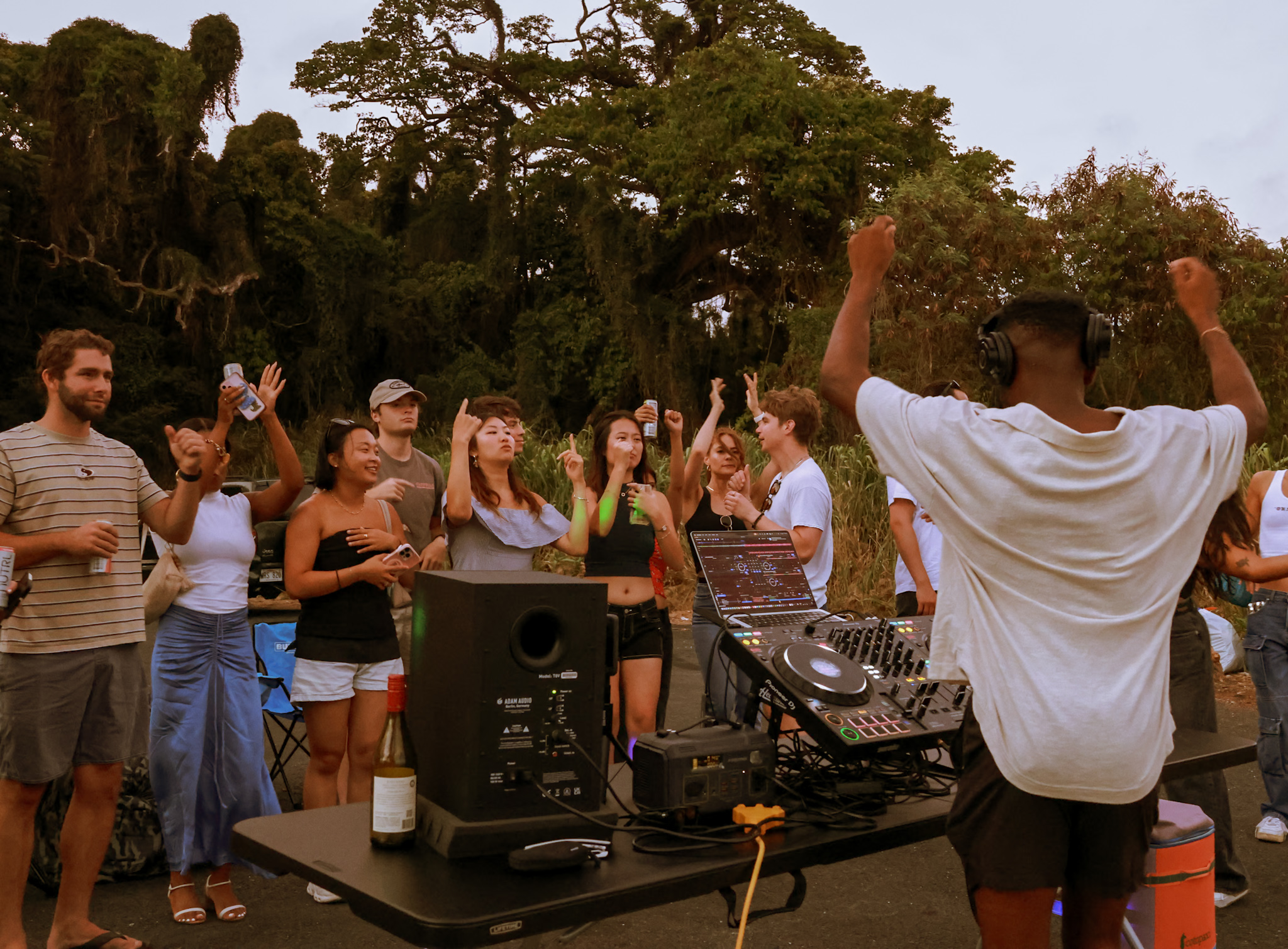 Outdoor set, crowd dancing in field